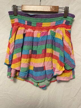BCBGeneration Rainbow Stripe Smocked Tiered Skirt Size L